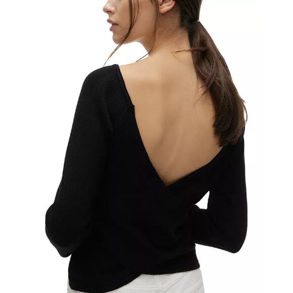 NEW Vero Moda Black Ribbed Criss Cross Sweater Large V-Neck Wrap Long Sleeve NWT - Picture 4 of 12
